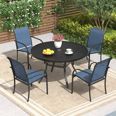  Ensemble de salle à manger pour 4 personnes avec table de salle à manger ronde et chaises empilables avec accoudoirs