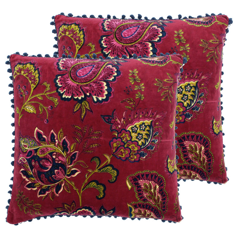 Paoletti Malisa Floral Square Cushion, Pomegranate, Feather