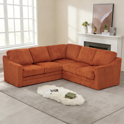 Canapé d'angle modulaire 89 po en velours côtelé avec dossiers remplis de volonté, canapé confortable en forme de L pour le salon, la maison, un appartement