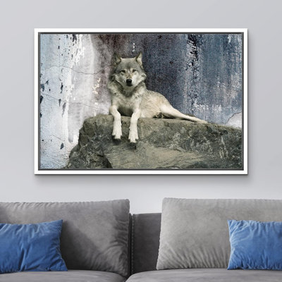 Animals " A Wolf Laying On A Boulder "