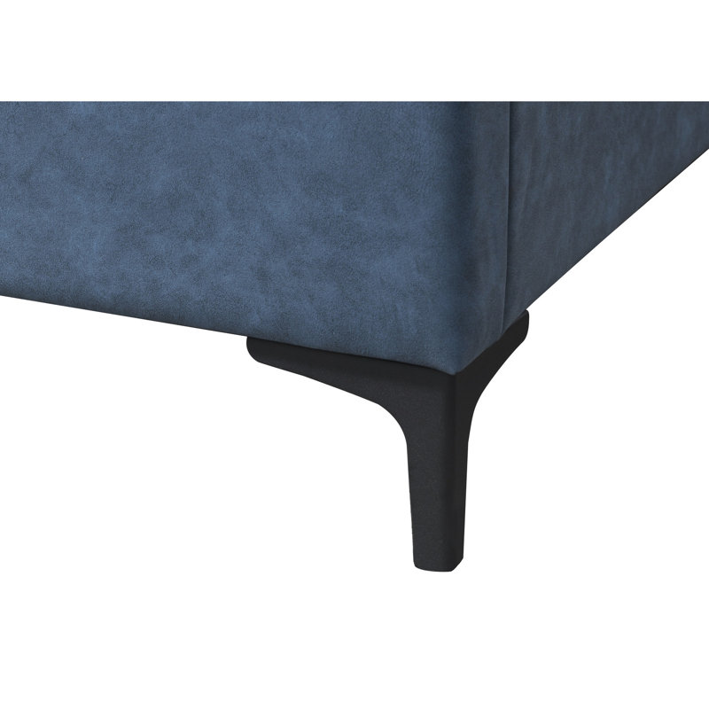 Grand lit tapissier bleu avec tête de lit et plateforme