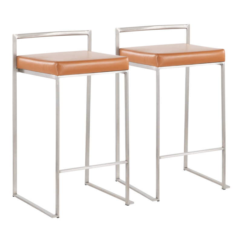 Tabouret de bar et de comptoir Ernestine, Tabouret de comptoir (siège d'une hauteur de 27 p, Acier Inoxydable