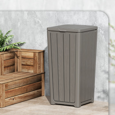 23 Gallon Waterproof Wood Grain Trash Bin for Outdoor Easy to Clean & Install