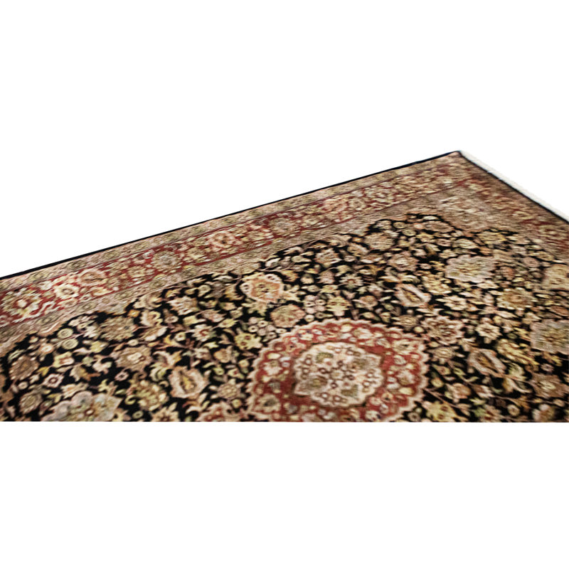 High-Quality Hand-Knotted Black And Wine Area Rug
