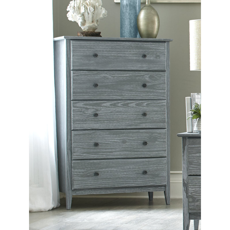 Commode 5 tiroirs Greenport, Gris brossé
