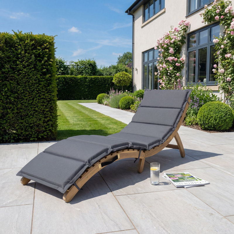 168cm Long Acacia Single Chaise, Grey