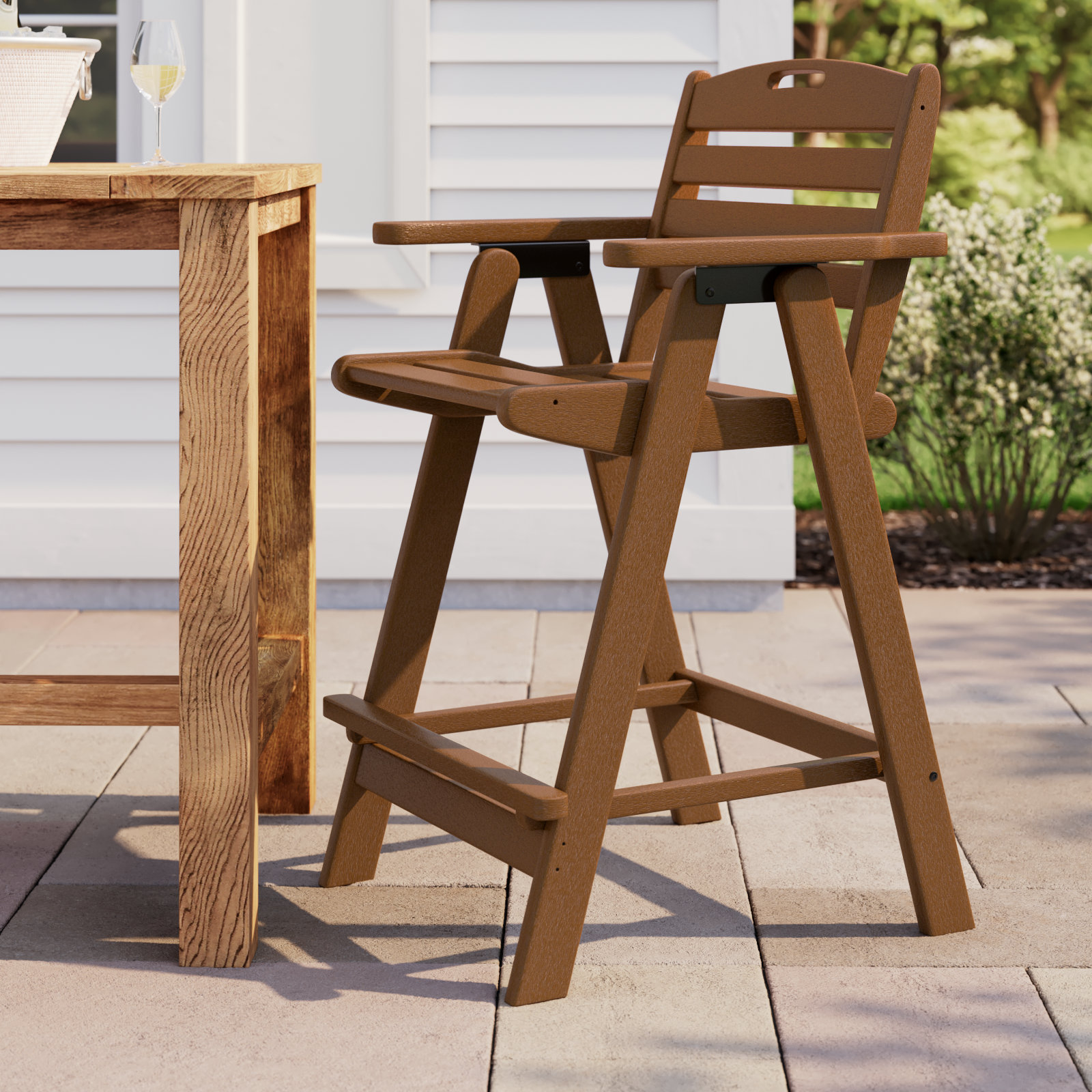 POLYWOOD® Nautical Patio Bar Stool, Dark Teak
