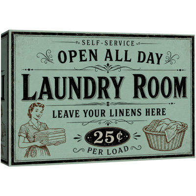 «Open All Day Vintage Self Service Laundry», impression sur toile, impression sur toile encadrée