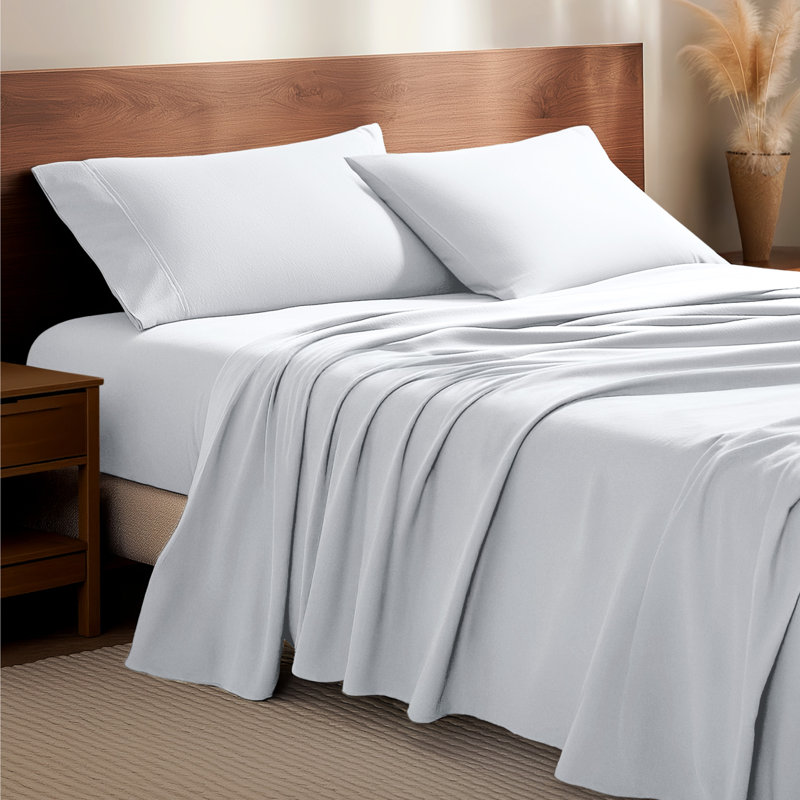 100% Cotton Flannel Sheet Set, White, Split Cal.King Sheet Set with 2 Pillowcases