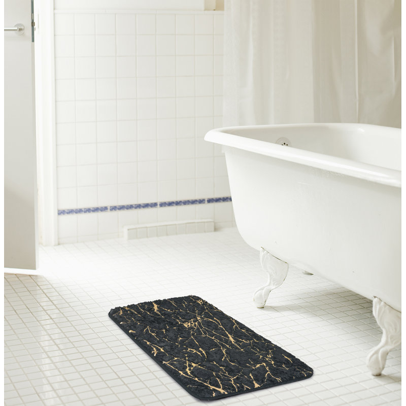 Laterica Non-Slip Bath Rug, Black/Gold