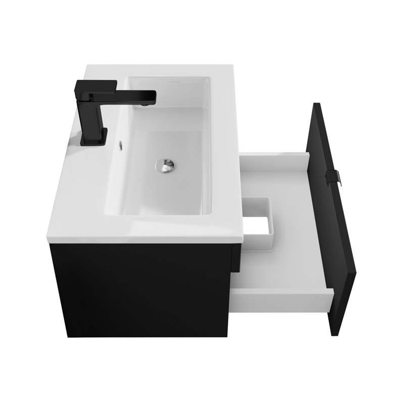 Loft Collection 24" Wall Mount Modern Bathroom Vanity - Black / Black Handles, 24", Black / Black
