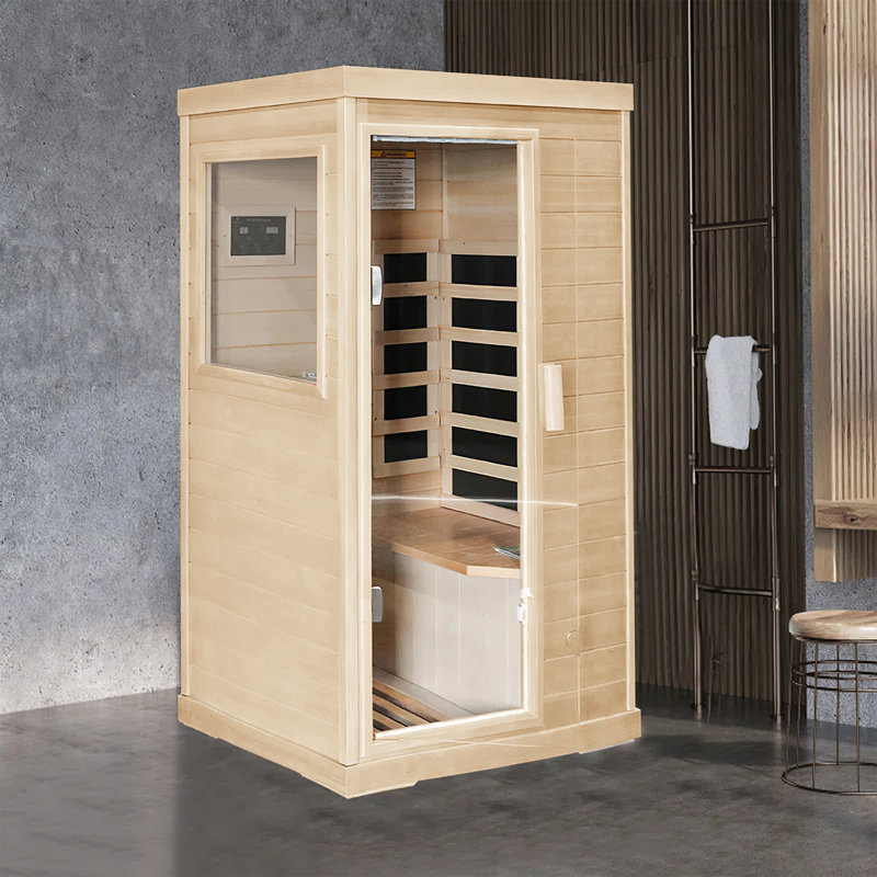 Holaki 1 - Person Bluetooth Compatible FAR Infrared Sauna 800W Indoor Personal Sauna with Control Panel, Natural, Hemlock