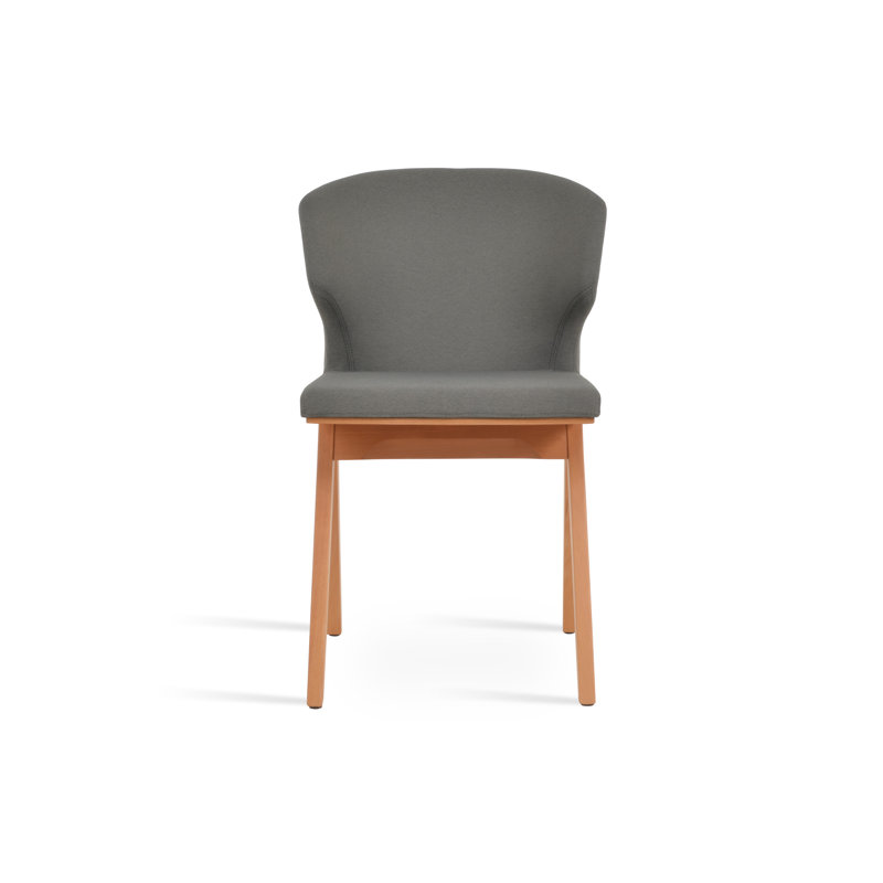 Chaise d'appoint rembourrée Amed Fino, Naturel, Tissu gris