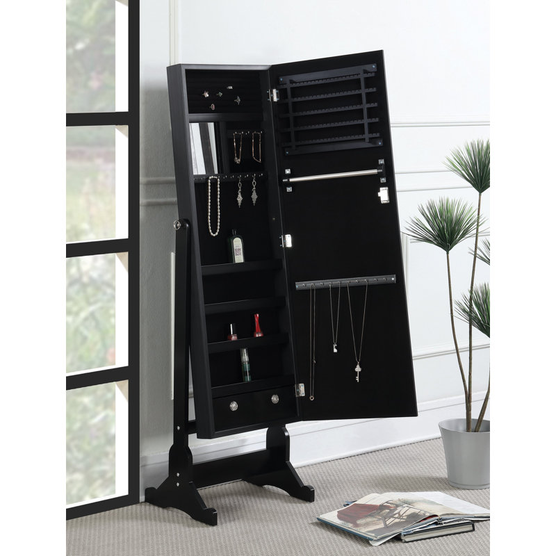 Armoire pour bijoux avec miroir autoportante Caistance, Noir