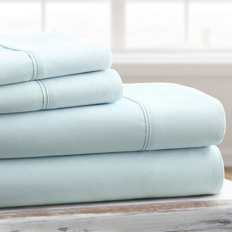 Sateen Double Brushed Microfiber Sheet Set, Sky Blue, Queen Sheet Set + Fitted Sheet + 2 Pillowcases