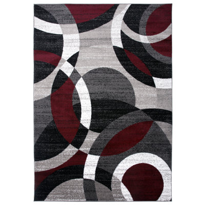 Archeveque Abstract Burgundy/White/Black Area Rug
