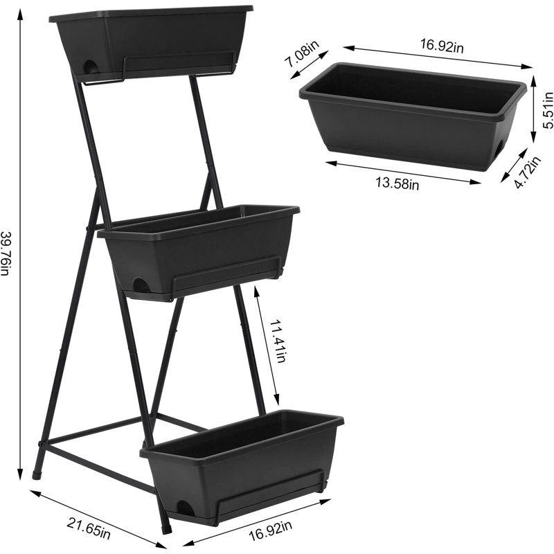 Nathanim Vertical Garden, Black, 39.76" H x 16.92" W x 21.65" D