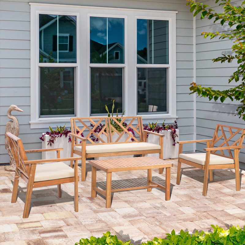 Ensemble de meubles de patio en bois d'acacia avec coussins werph