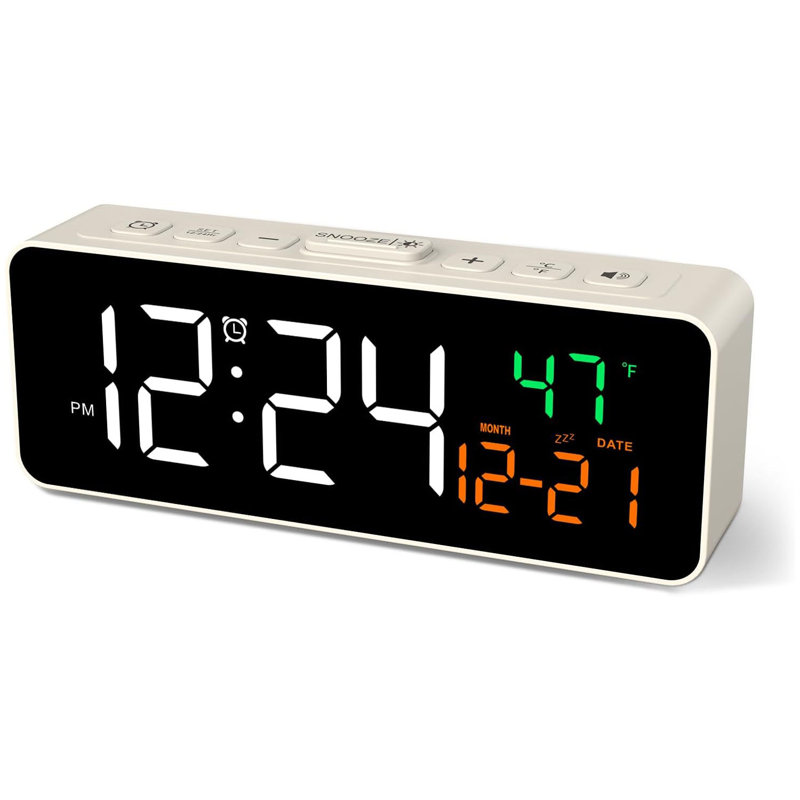 3-in-1 Plug-In Digital Tabletop Alarm Clock Time Date Temperature Display White