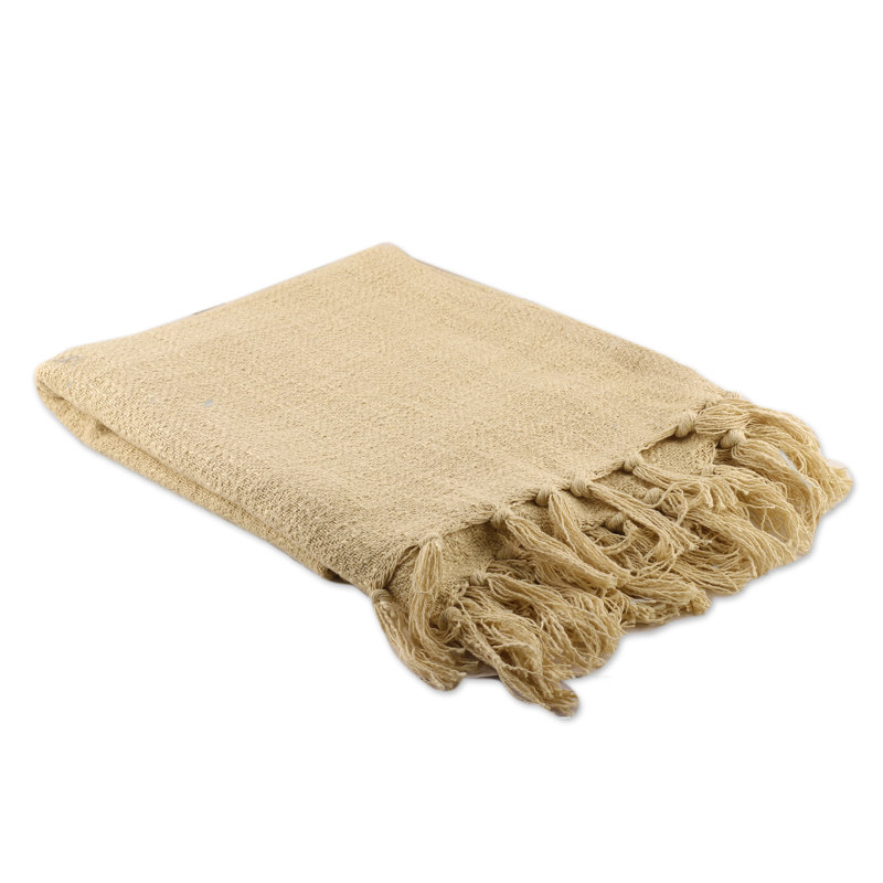Novica Handmade Charm Cotton Throw Blanket, Beige