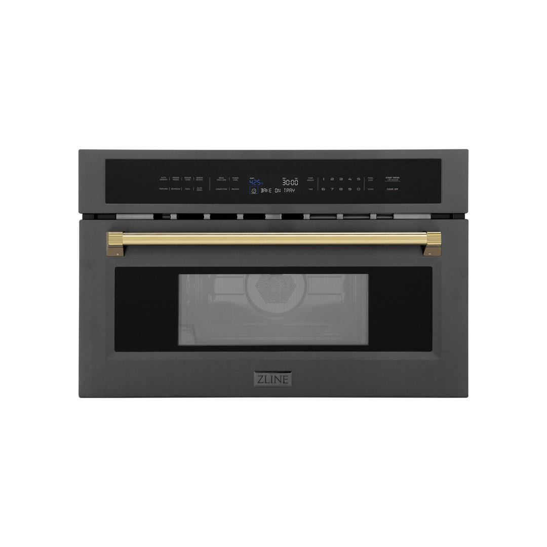 ZLINE Autograph Edition 30 in. 1.6 cu ft. Convection Microwave Oven in Black Stainless Steel & Champagne Bronze Accents (MWOZ-30-BS-CB) ZLINE Accent 