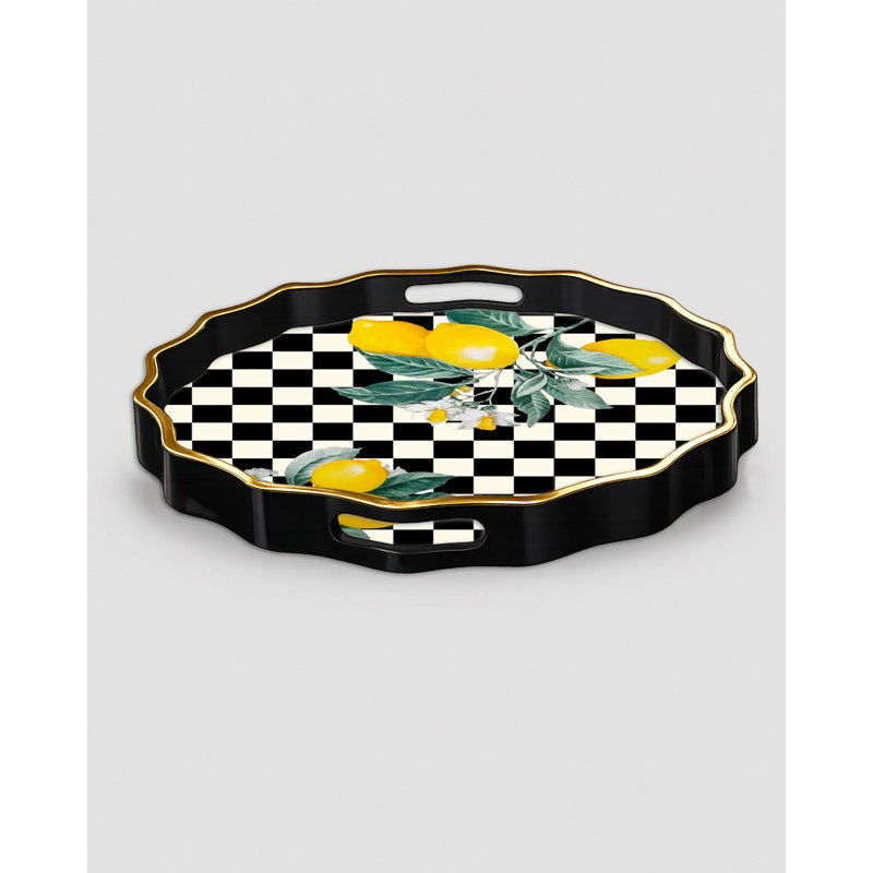 Plateau, Noir / multicolore, À damier
