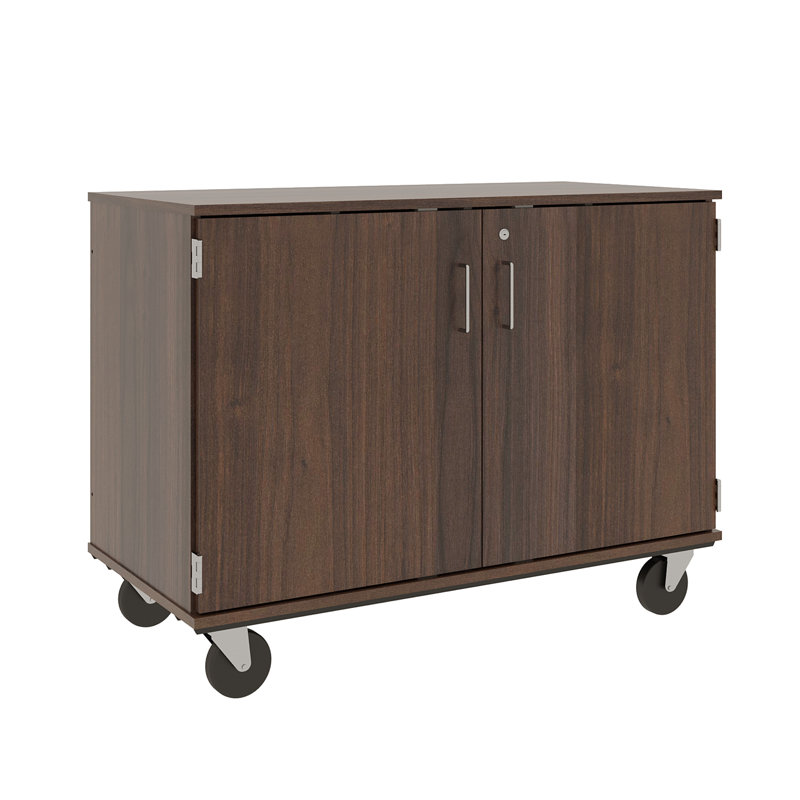 4 Compartments Mobile Classroom Storage Cabinet with Locking Doors, Sepia Walnut