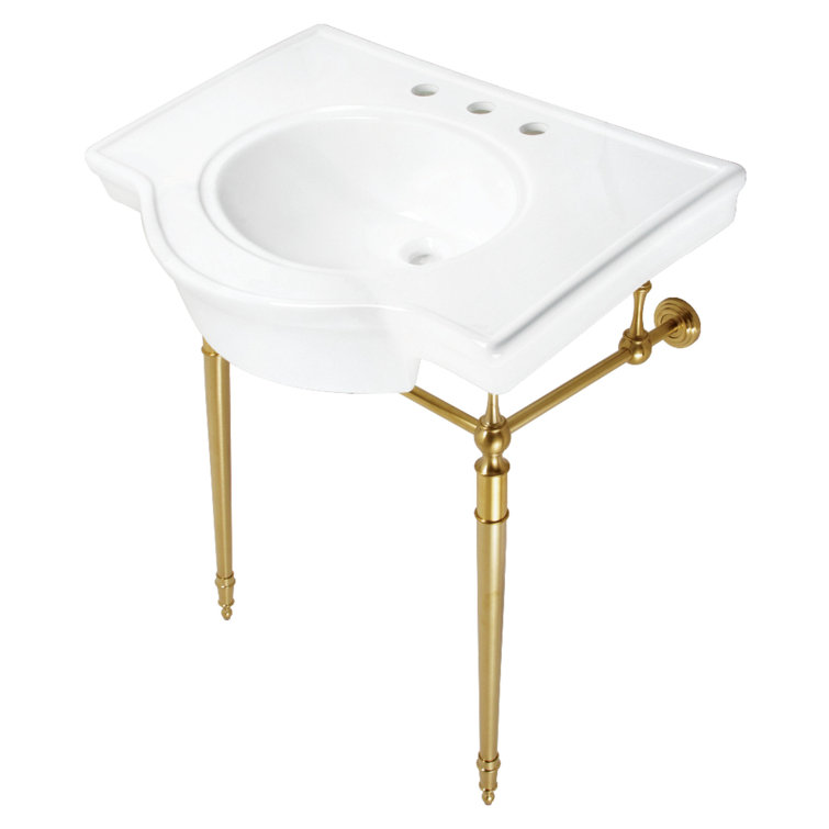 Edwardian Porcelain Square Console Bathroom Sink with Overflow