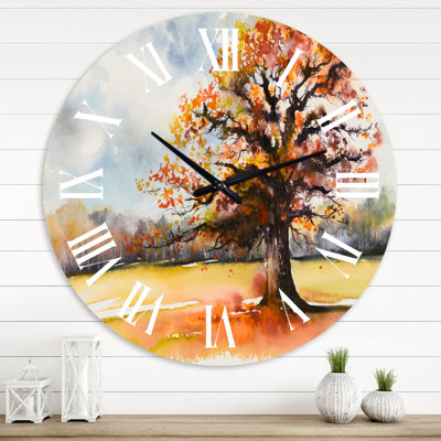 Horloge murale traditionnelle Lone Oak In The Fields avec feuilles d'automne