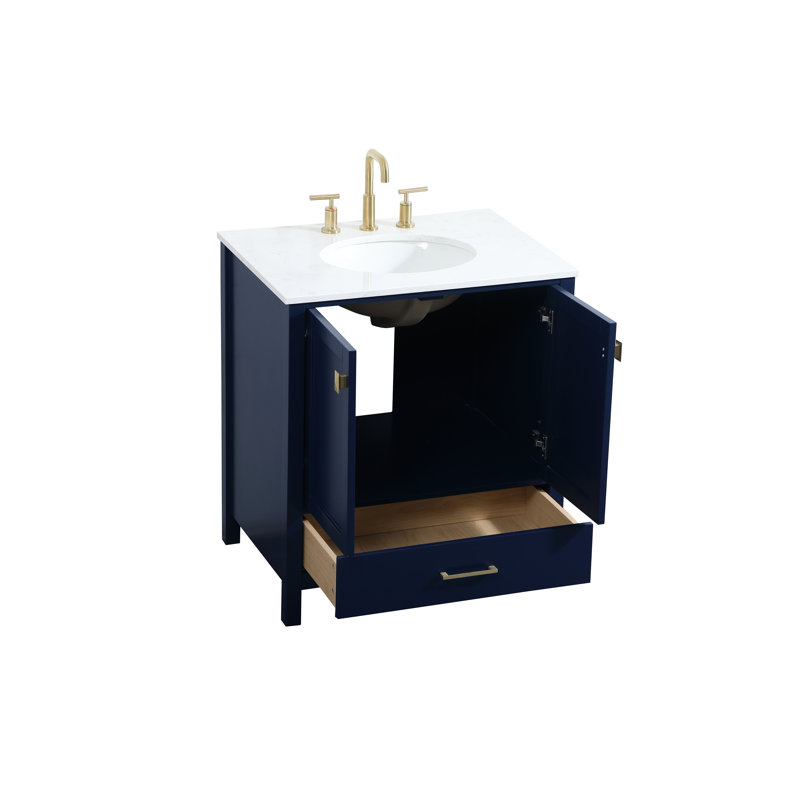 Hines 30'' Single Bathroom Vanity with Engineered Marble Top, Blue