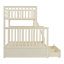 Lit simple superposé au dessus d'un lit double avec tiroirs de rangement, lit superposé en bois avec échelle et garde-corps - crème