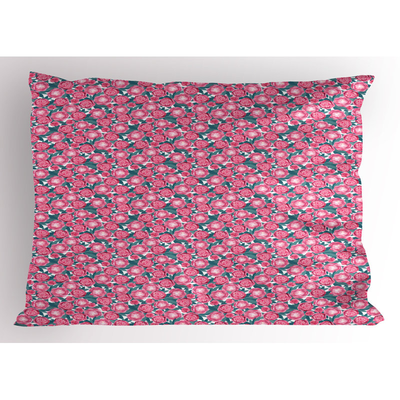 Teal Pink Magenta Floral Microfiber Pillow Sham Set