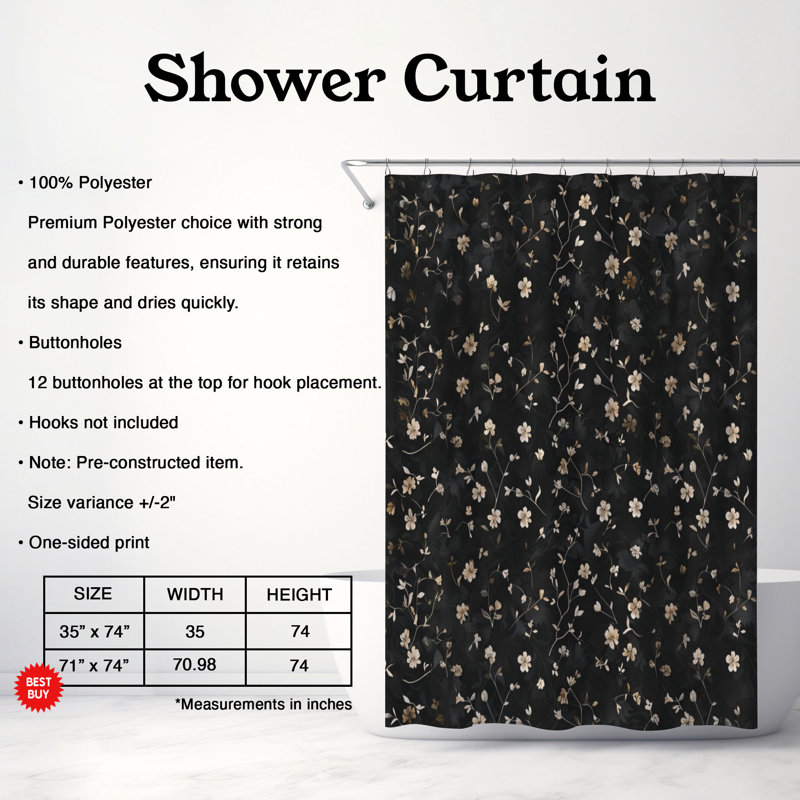 Rideau de douche Dark Iris, H 74 po x l 71 po