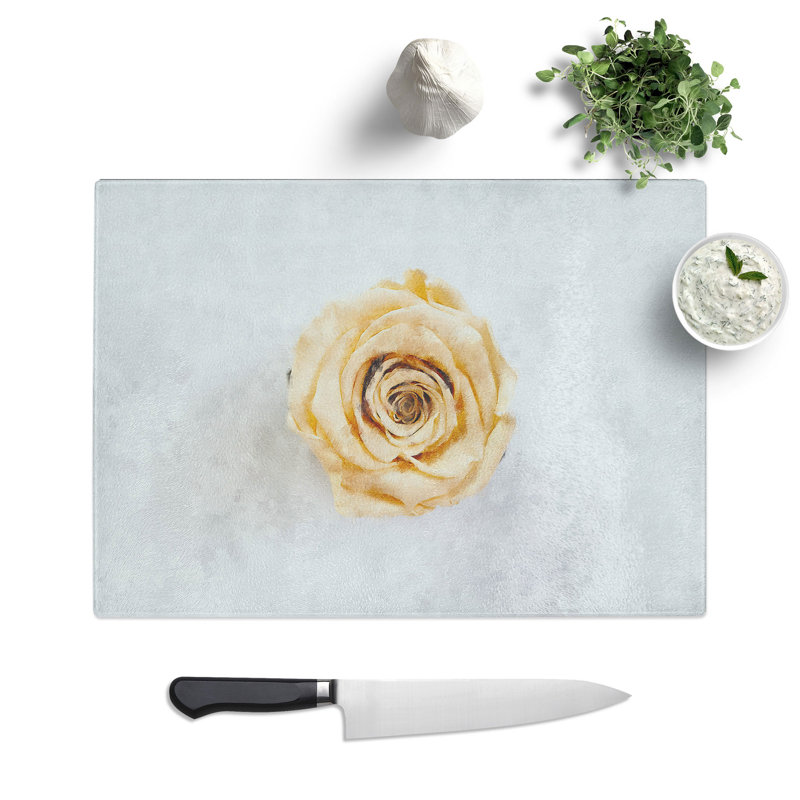 Tempered Glass Pale Yellow Rose Chopping Board, 28.5 cm x 39 cm
