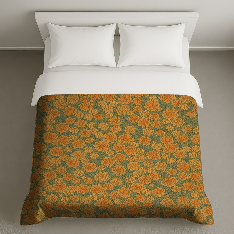 Housses de couette orange en mosaïque florale, Lit simple