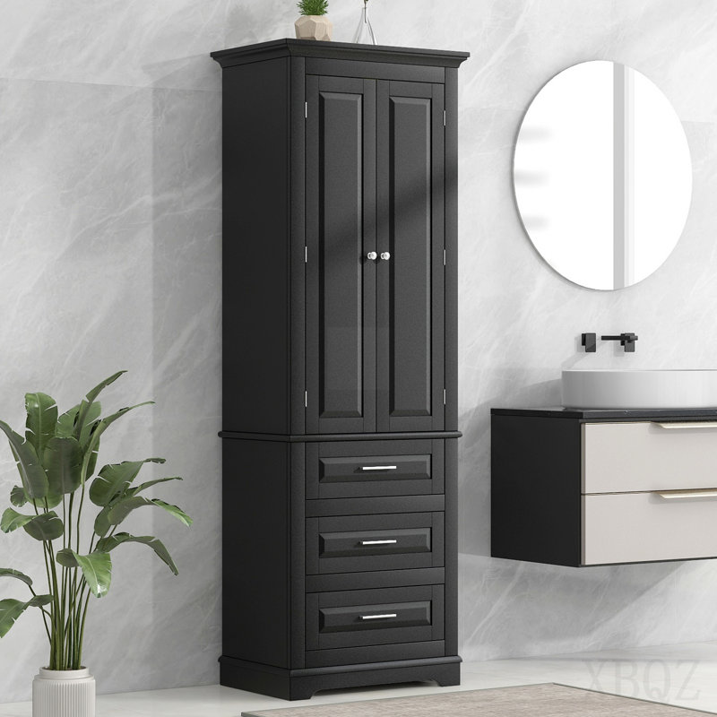 Tall Storage Cabinet With Three Drawers For Bathroom/Office, Black(Old Sku:Wf299282aab), Black