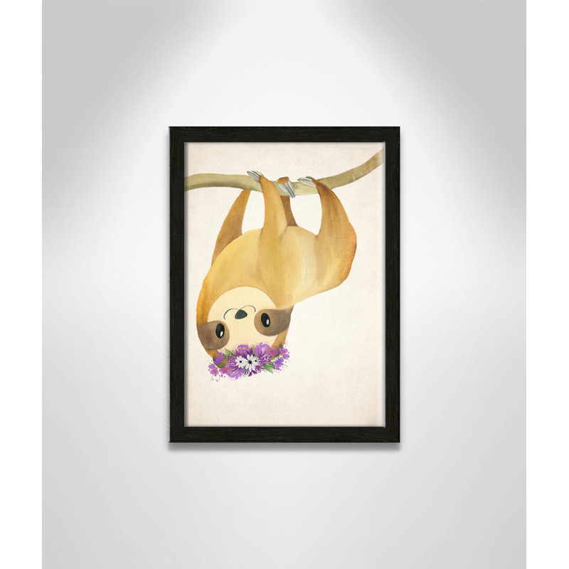 Sloth floral 2, H 15 po x l 11 po x P 1,19 po, Cadre boîte à grain de bois noir