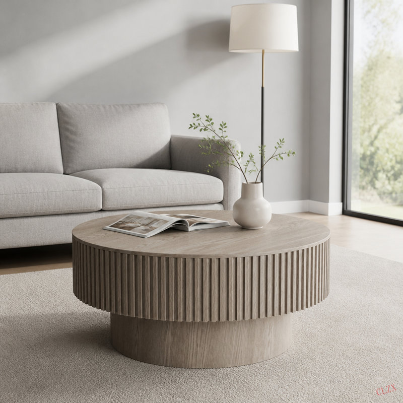 Table basse 31,5 po ronde avec rangement Table d'appoint moderne en placage de bois massif pour salon, chambre à coucher, appartement ou bureau