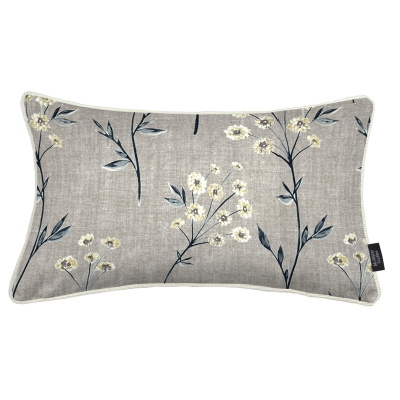 Frizzell Meadow Indoor / Outdoor Floral Rectangular Throw Pillow Cover, 50cm x 30cm, Soft Grey