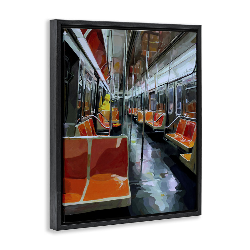Personnage d'oiseau dans un train flottant, conception de Keith Thomson, Cadre flottant noir de jais, H 21 po x l 17 po