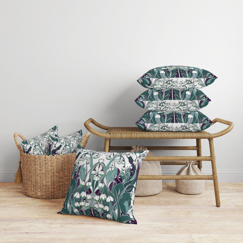 Lily of the Valley Broadcloth Throw Pillow, White/Green/Purple Floral, 16"H x 16"W