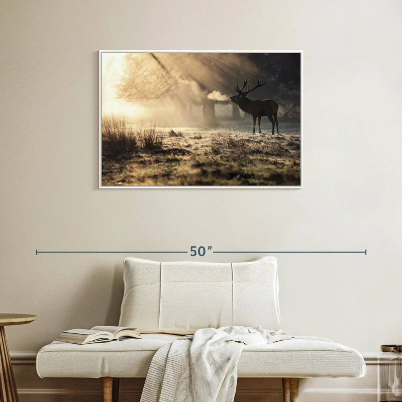 Cerf sauvage dans la neige, Cadre flottant blanc, 37 po x 25 po
