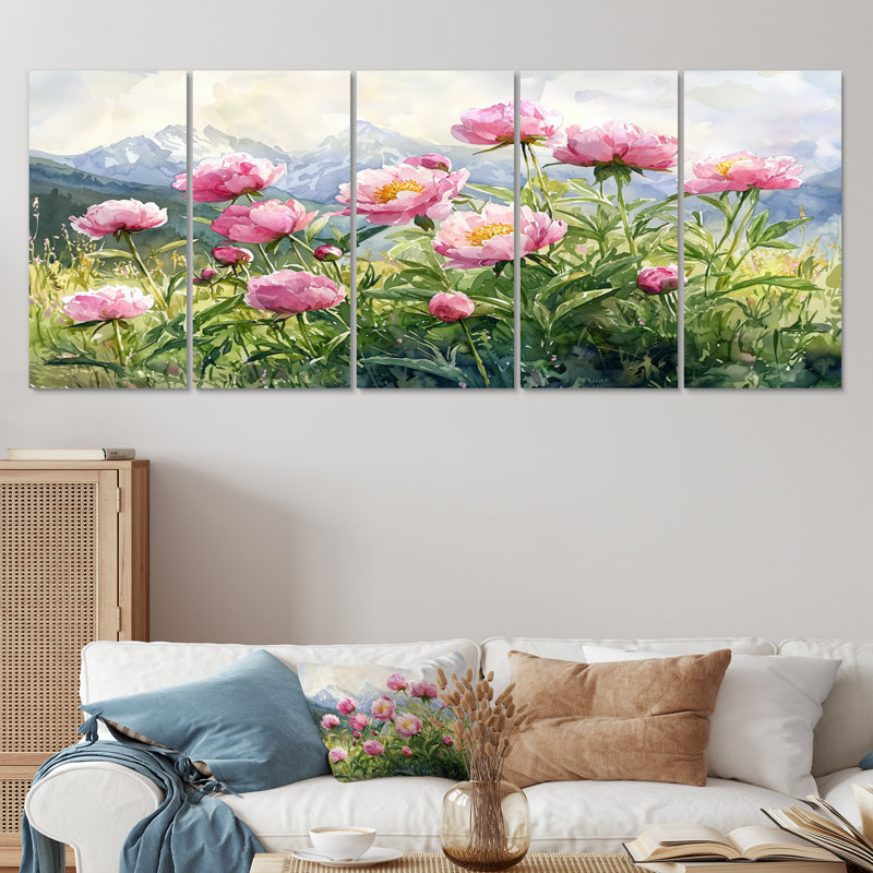 Mathews - pivoines - art mural traditionnel, H 32 po x l 80 po, 5