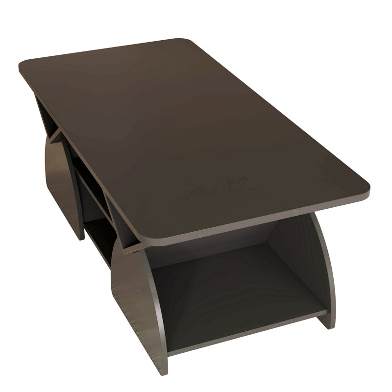 Modern Blue Rectangular Coffee Table With Rounded Corners, Open Storage Shelves & Sturdy Frame – Easy Assembly Geometric Design Table For Living Or Reception Room 