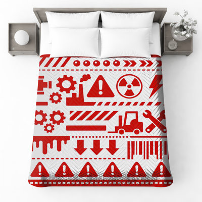 Industrial Warning Symbols Quilted Bedspread All Sizes