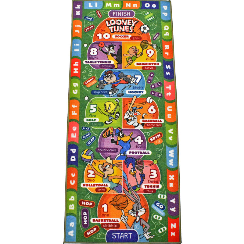 Looney Tunes Educational Hopscotch Kids Rug with ABCs and Numbers