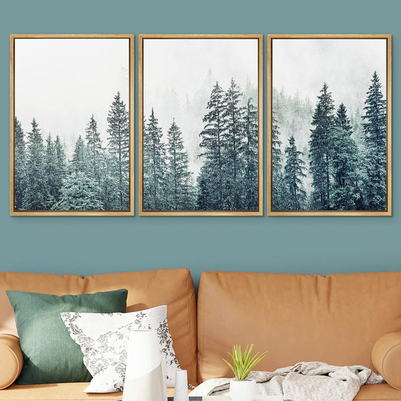 «Misty Forest Landscape», pin, nature, forêt, chambre de bébé, reproduction sur toile, H 24 po x l 16 po x P 1,5 po
