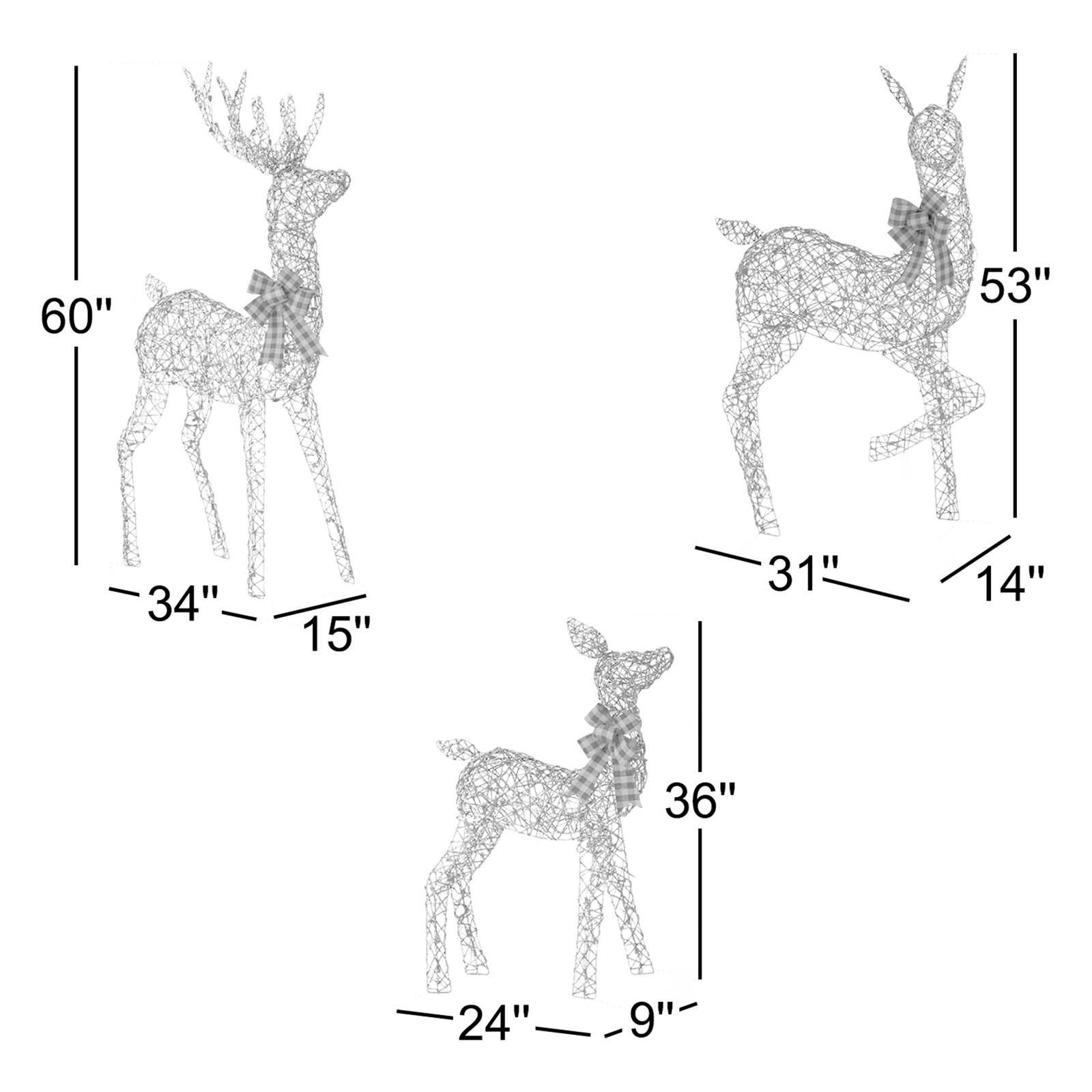 3-Piece Lighted Rattan Reindeer Figurine Set