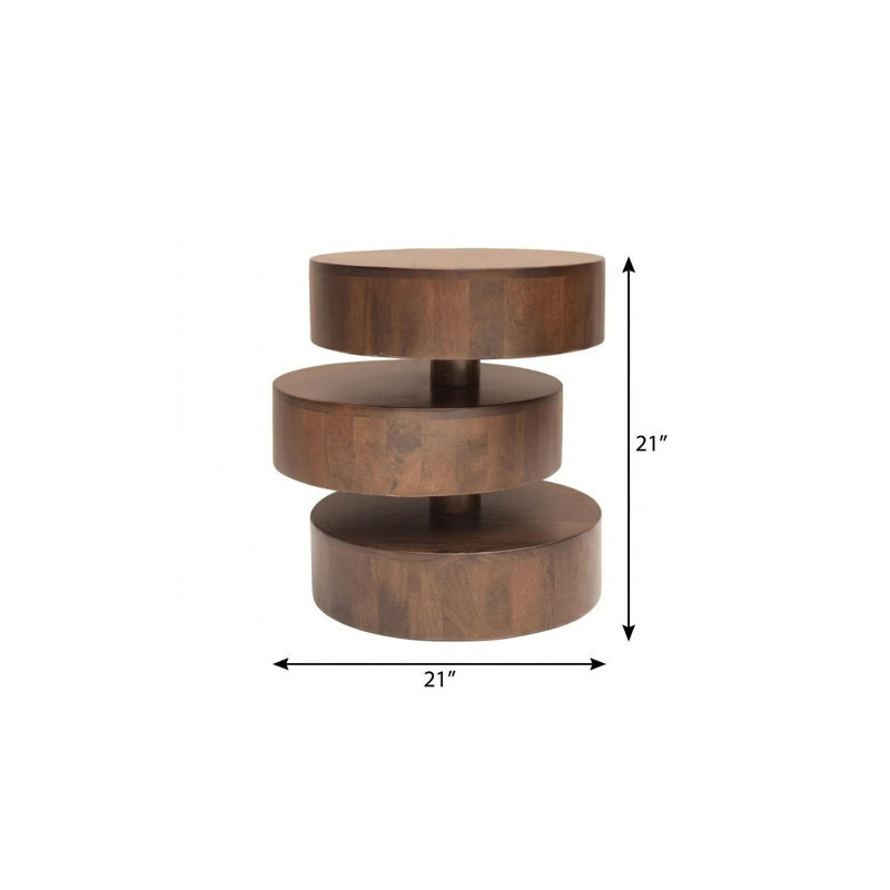Table d'appoint ronde en bois massif brun de 21 pouces