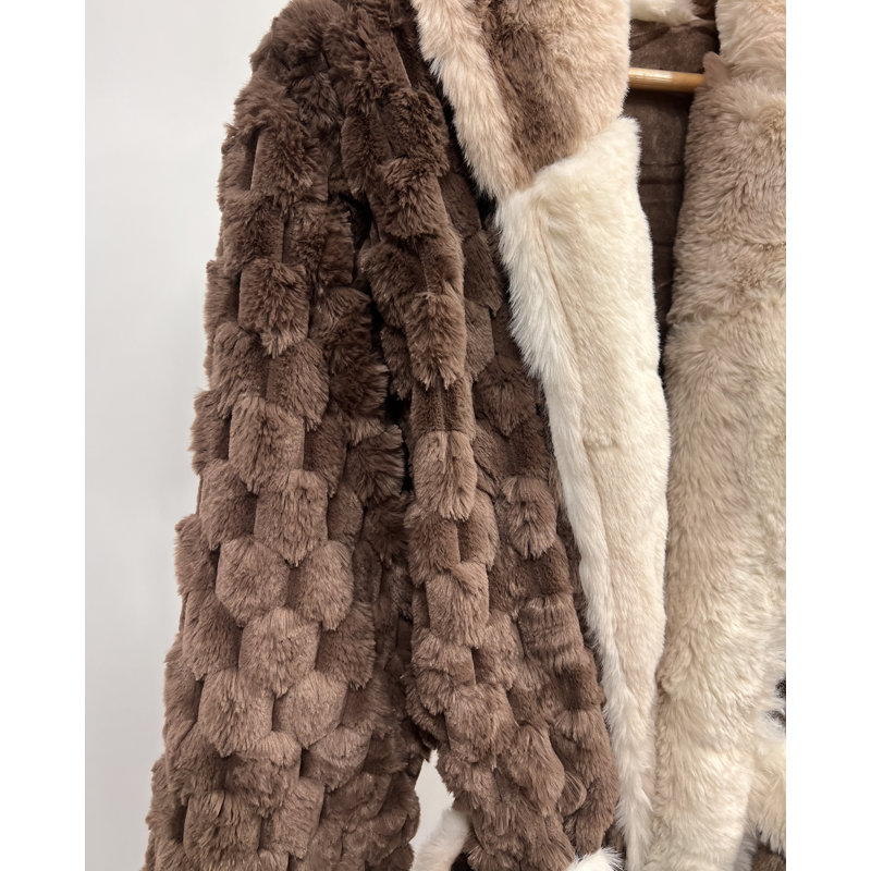 Long manteau à garniture sherpa moka, Brun, G / TG